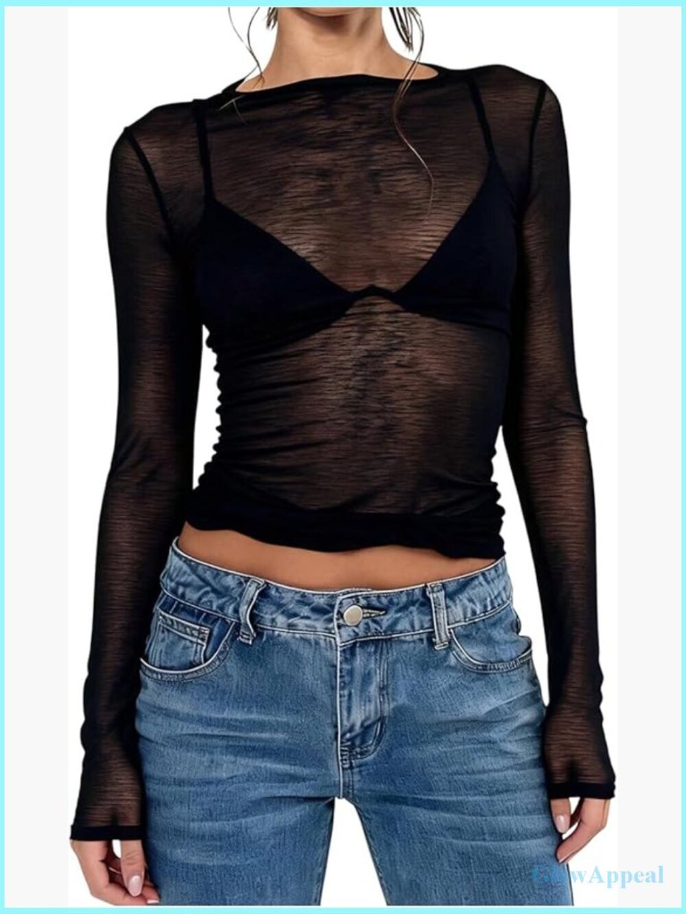 Sheer Mesh Long Sleeve Boat Neck Slim Fit T-Shirt